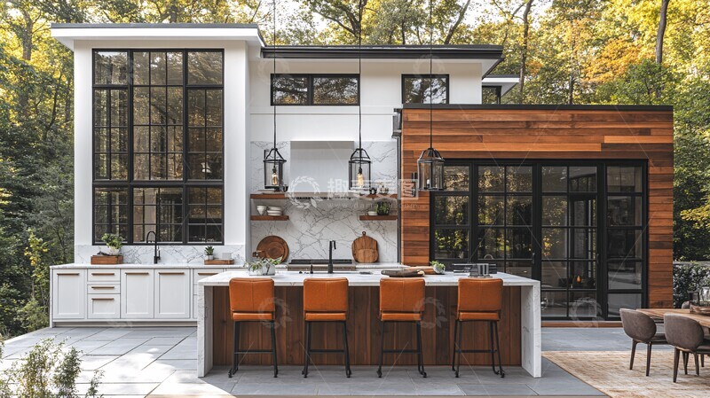 高清大图下载【趣麦麦图】白色厨房与木质岛台2