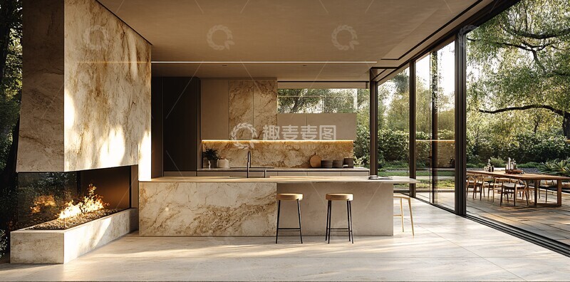 高清大图下载【趣麦麦图】木地板白墙厨房2