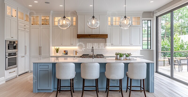 高清大图下载【趣麦麦图】白色橱柜浅蓝岛台2