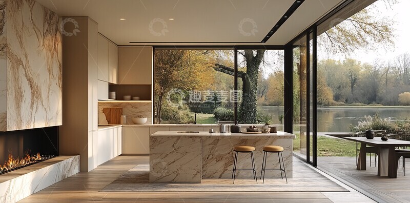 高清大图下载【趣麦麦图】木地板白墙厨房1