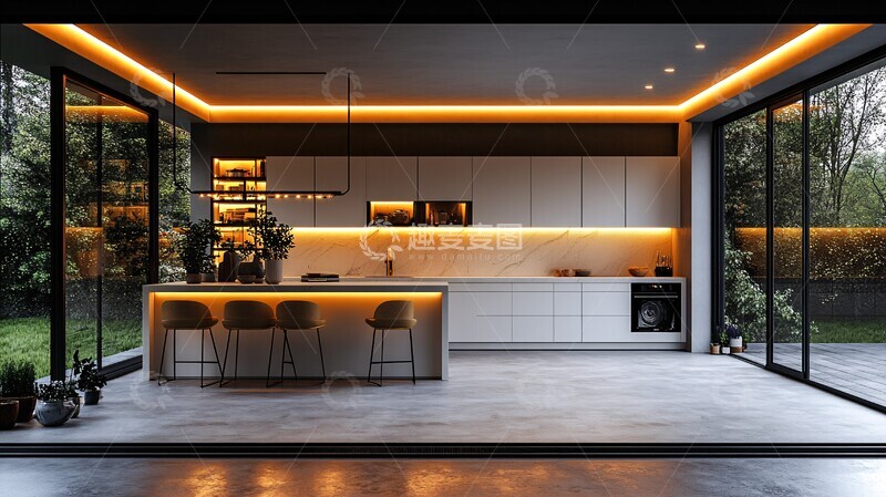 高清大图下载【趣麦麦图】白色厨房灯光