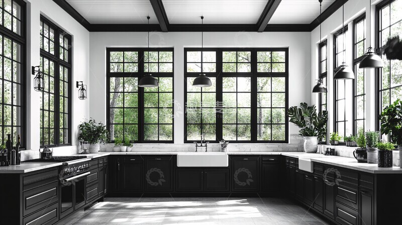 高清大图下载【趣麦麦图】黑白高窗厨房