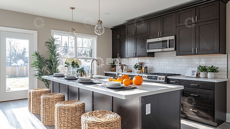 高清大图下载【趣麦麦图】-深棕橱柜白色台面2