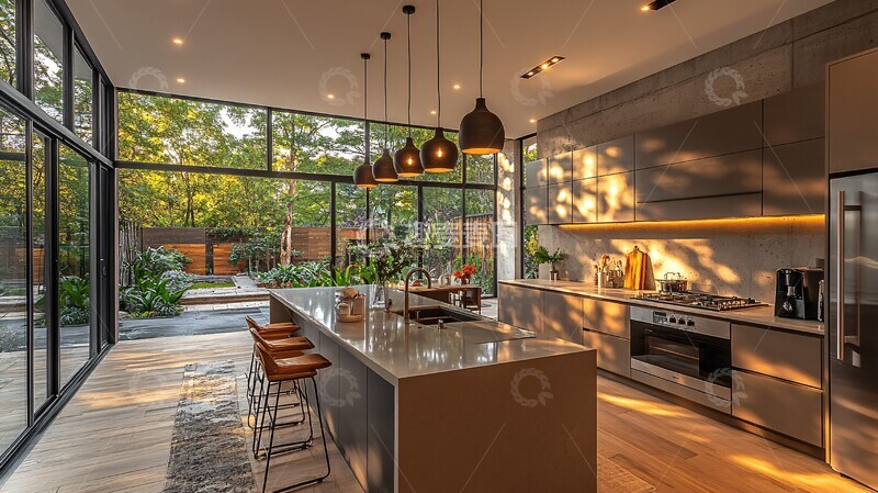 高清大图下载【趣麦麦图】开放式厨房岛台灯饰