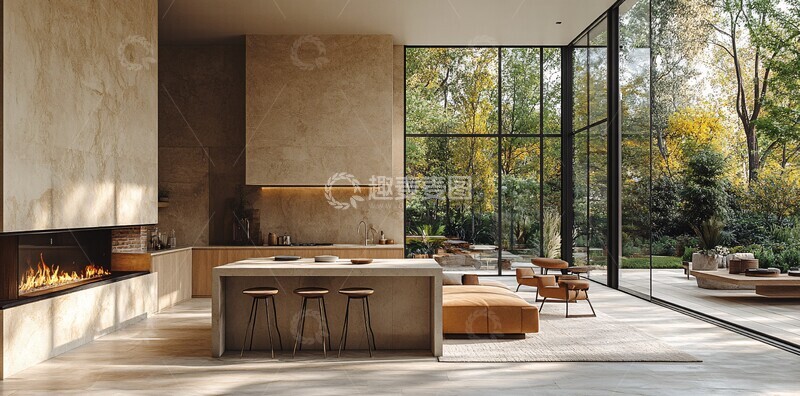 高清大图下载【趣麦麦图】木地板白墙厨房