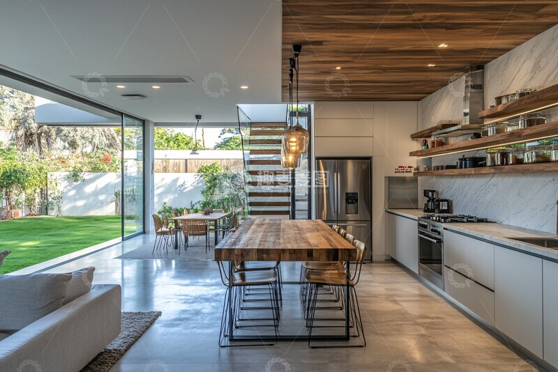 高清大图下载【趣麦麦图】木钢厨房与开放空间