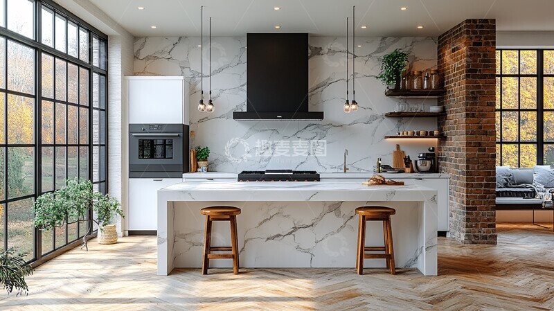 高清大图下载【趣麦麦图】白色厨房全景图1