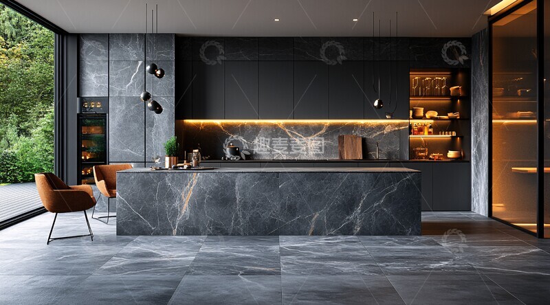 高清大图下载【趣麦麦图】灰白大理石现代厨房1