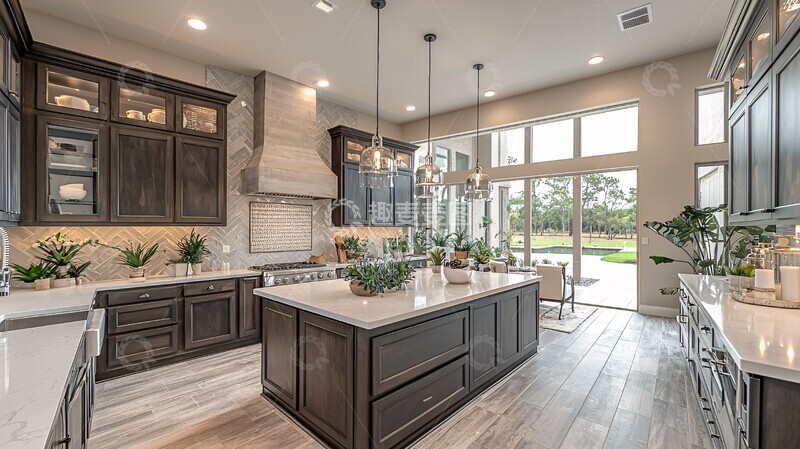 高清大图下载【趣麦麦图】-深棕橱柜白色台面