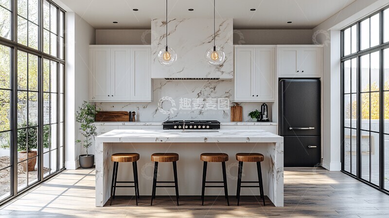 高清大图下载【趣麦麦图】白色厨房全景图