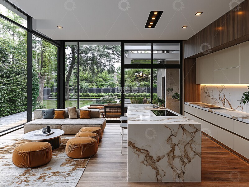 高清大图下载【趣麦麦图】开放厨房连接客厅1