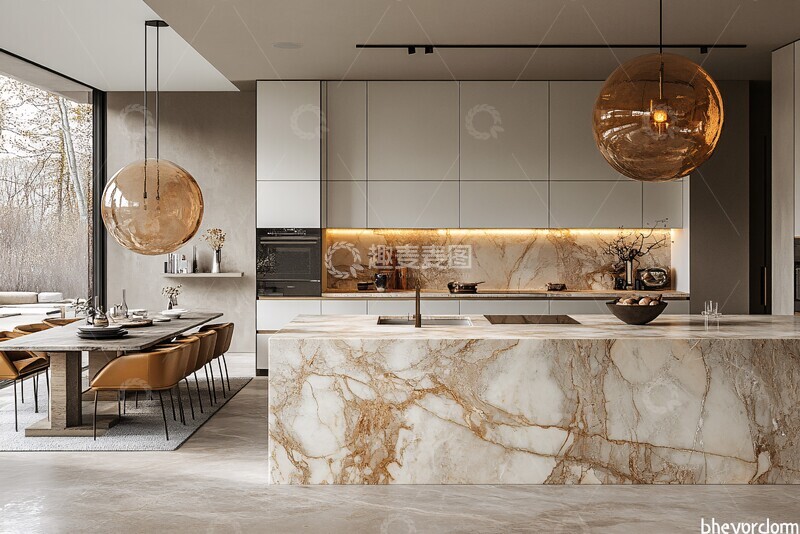 高清大图下载【趣麦麦图】大理石厨房岛台中岛2