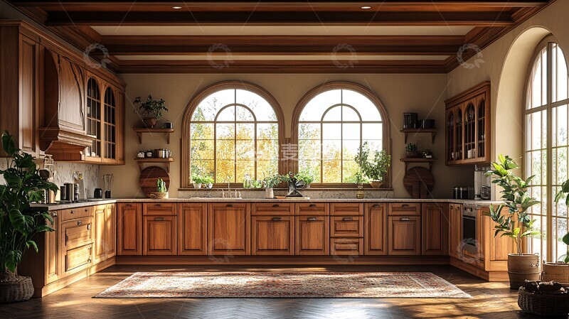 高清大图下载【趣麦麦图】传统厨房正视图1