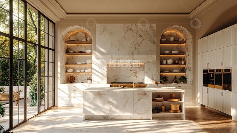 高清大图下载【趣麦麦图】白色大理石厨房4