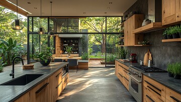 橡木厨房岛台照明1