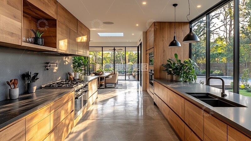 高清大图下载【趣麦麦图】橡木厨房岛台照明