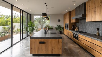 橡木厨房岛台照明2