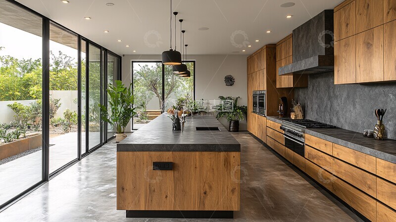 高清大图下载【趣麦麦图】橡木厨房岛台照明2