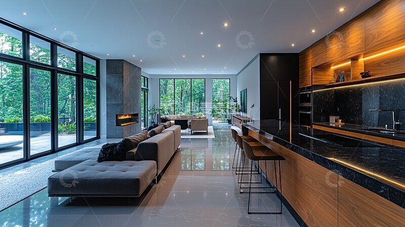 高清大图下载【趣麦麦图】黑白极简厨房空间2