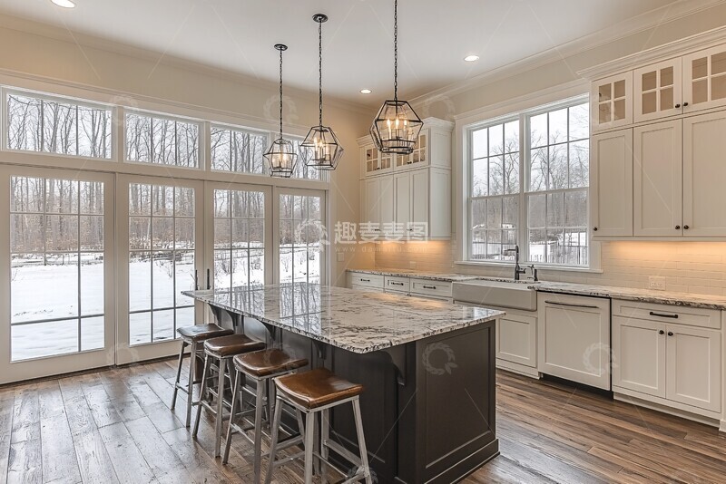 高清大图下载【趣麦麦图】白色厨房黑色岛台