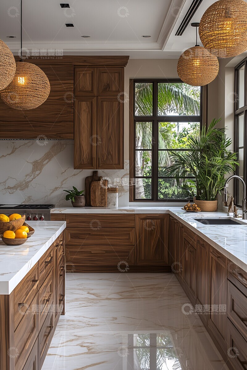 高清大图下载【趣麦麦图】核桃橱柜白石台面1