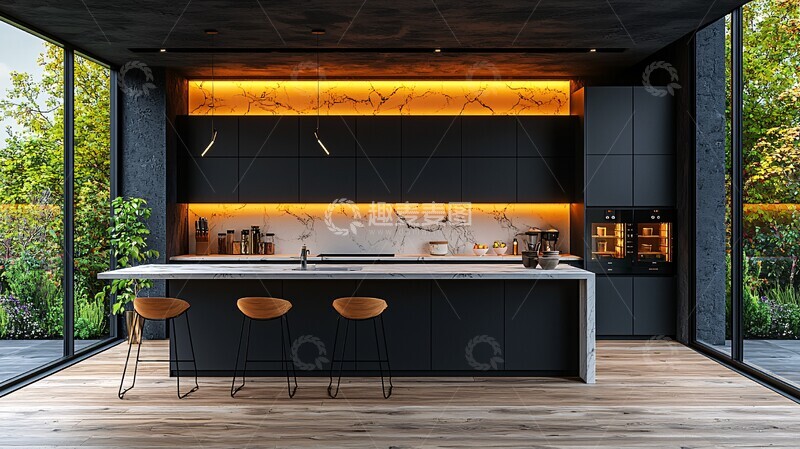 高清大图下载【趣麦麦图】黑白木厨房设计2