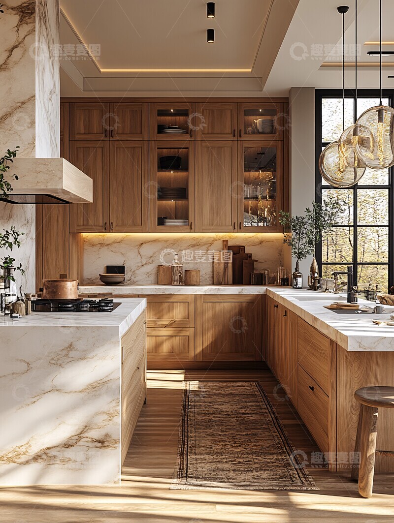高清大图下载【趣麦麦图】木柜大理石岛台1