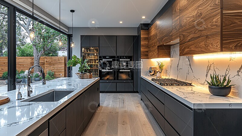 高清大图下载【趣麦麦图】黑白木厨房设计1