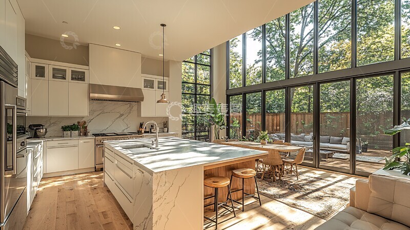 高清大图下载【趣麦麦图】白色橱柜木质岛台4