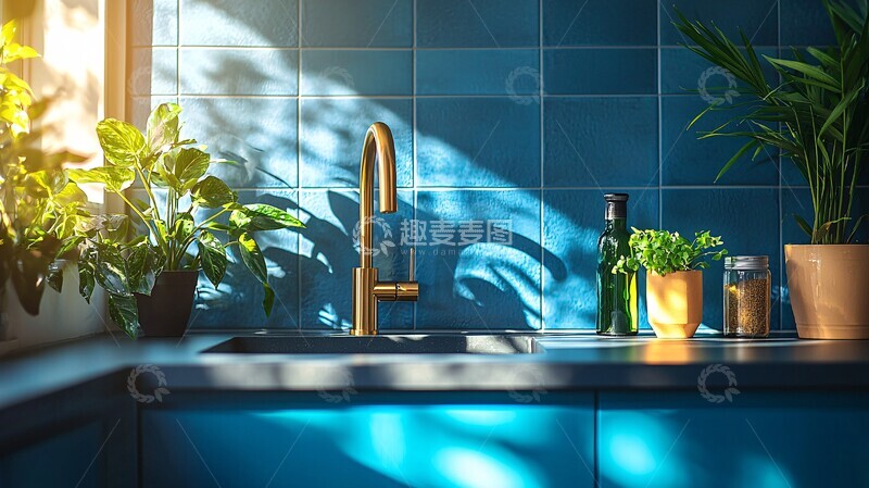 高清大图下载【趣麦麦图】蓝色橱柜厨房1