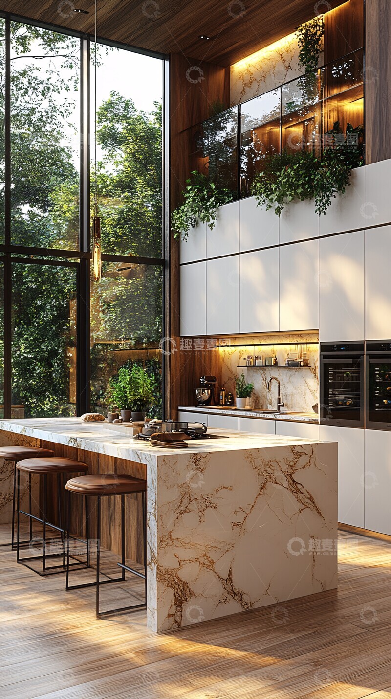 高清大图下载【趣麦麦图】白色橱柜大理石台面2