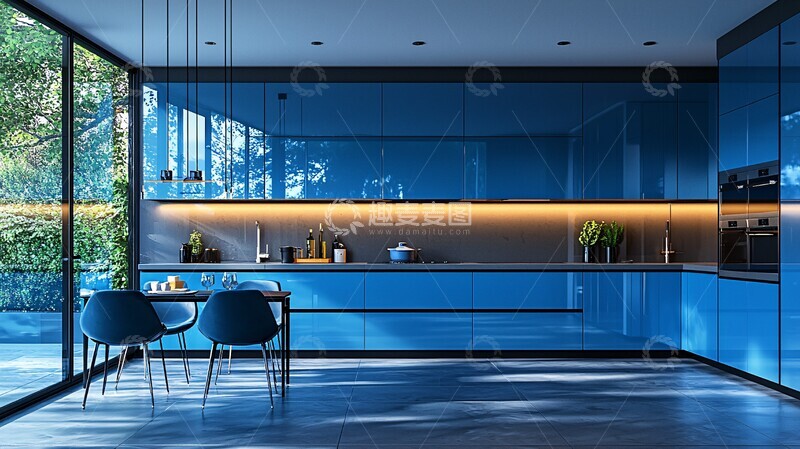 高清大图下载【趣麦麦图】蓝色橱柜厨房2
