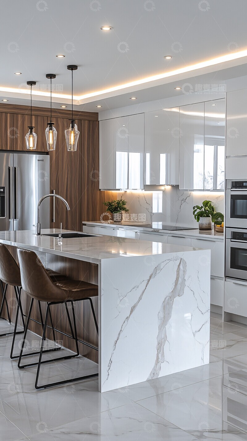 高清大图下载【趣麦麦图】白色橱柜大理石台面1