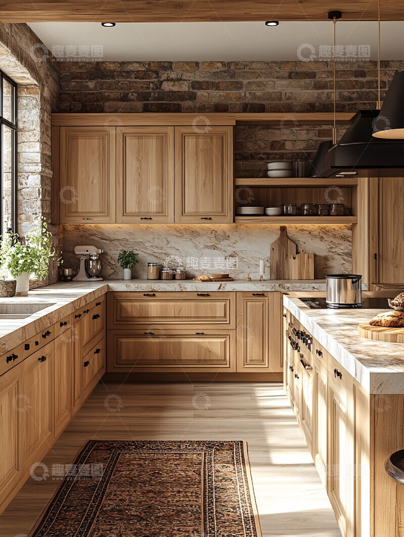 高清大图下载【趣麦麦图】木柜大理石岛台