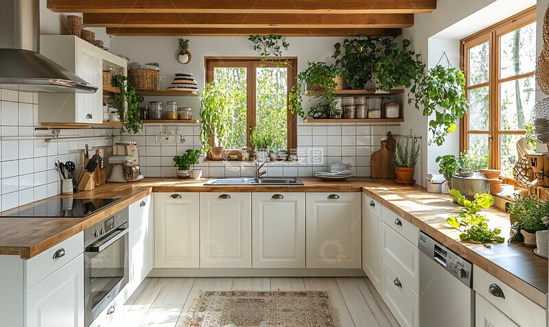 高清大图下载【趣麦麦图】石榴红厨房白色明亮厨房