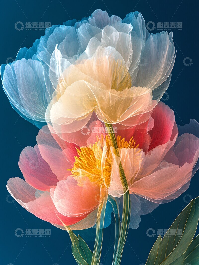 高清大图下载【趣麦麦图】红黄花白芍药盛开2