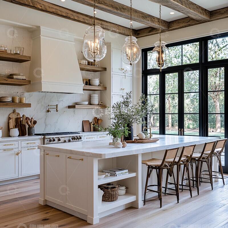 高清大图下载【趣麦麦图】白色厨房木质家具2