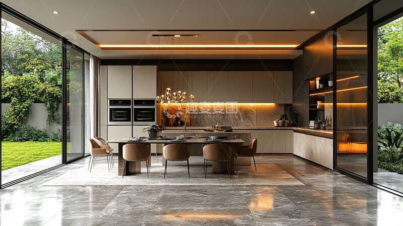 高清大图下载【趣麦麦图】绿色白色开放厨房1