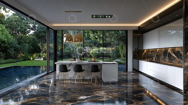 高清大图下载【趣麦麦图】白色橱柜大理石台面3