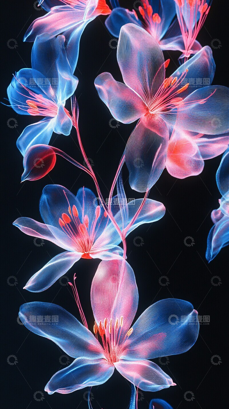 高清大图下载【趣麦麦图】-透明白花黑底图案