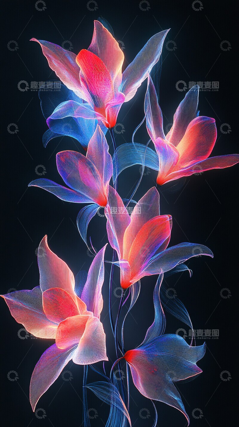 高清大图下载【趣麦麦图】透明白花黑底图案1