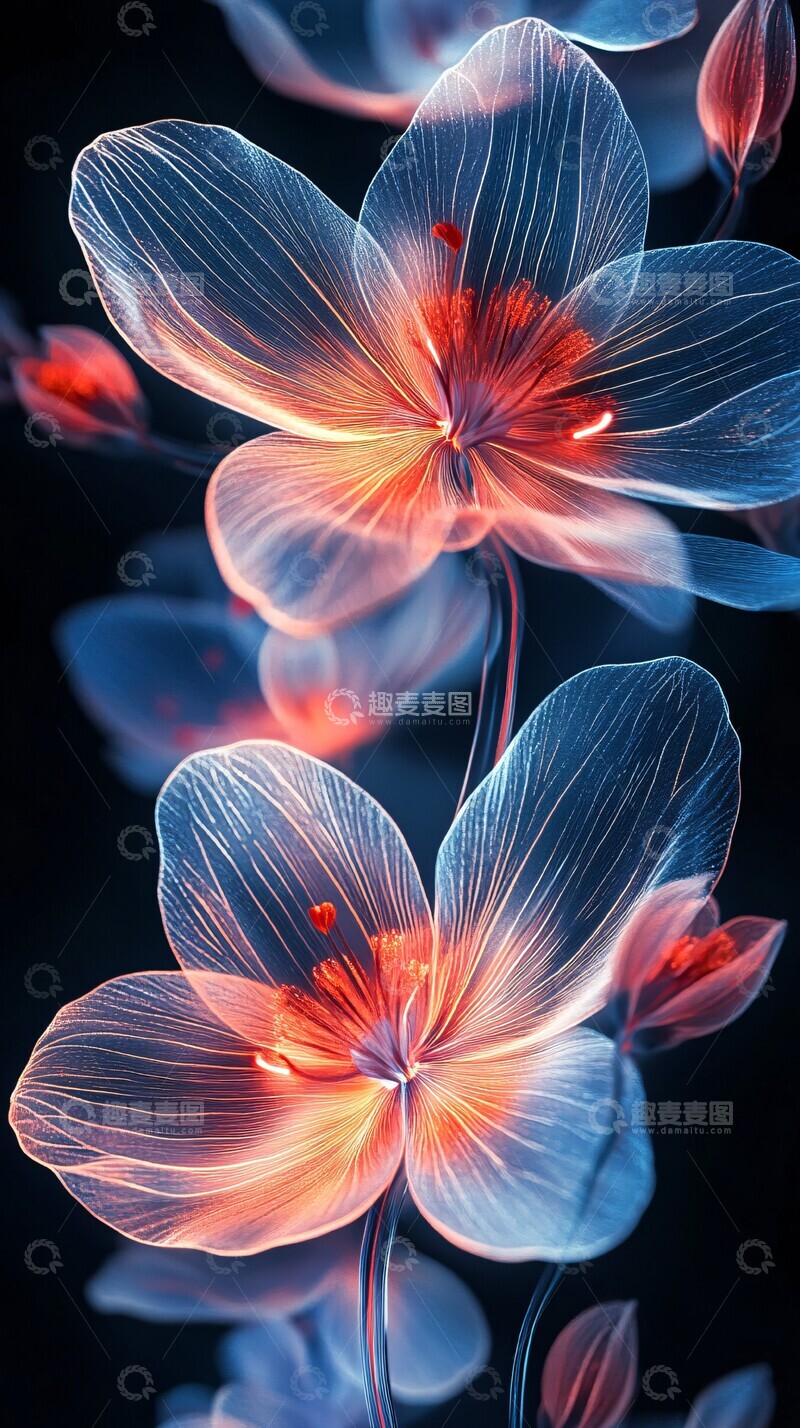 高清大图下载【趣麦麦图】透明白花黑底图案2