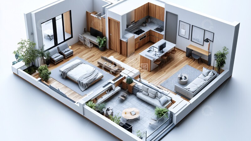 高清大图下载【趣麦麦图】一居室平面图