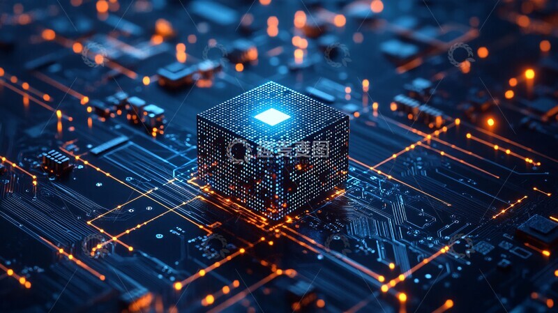 高清大图下载【趣麦麦图】蓝色芯片电路板