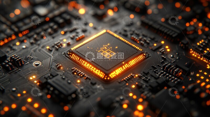 高清大图下载【趣麦麦图】方形芯片与电路板1