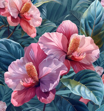 粉色兰花绿叶图案