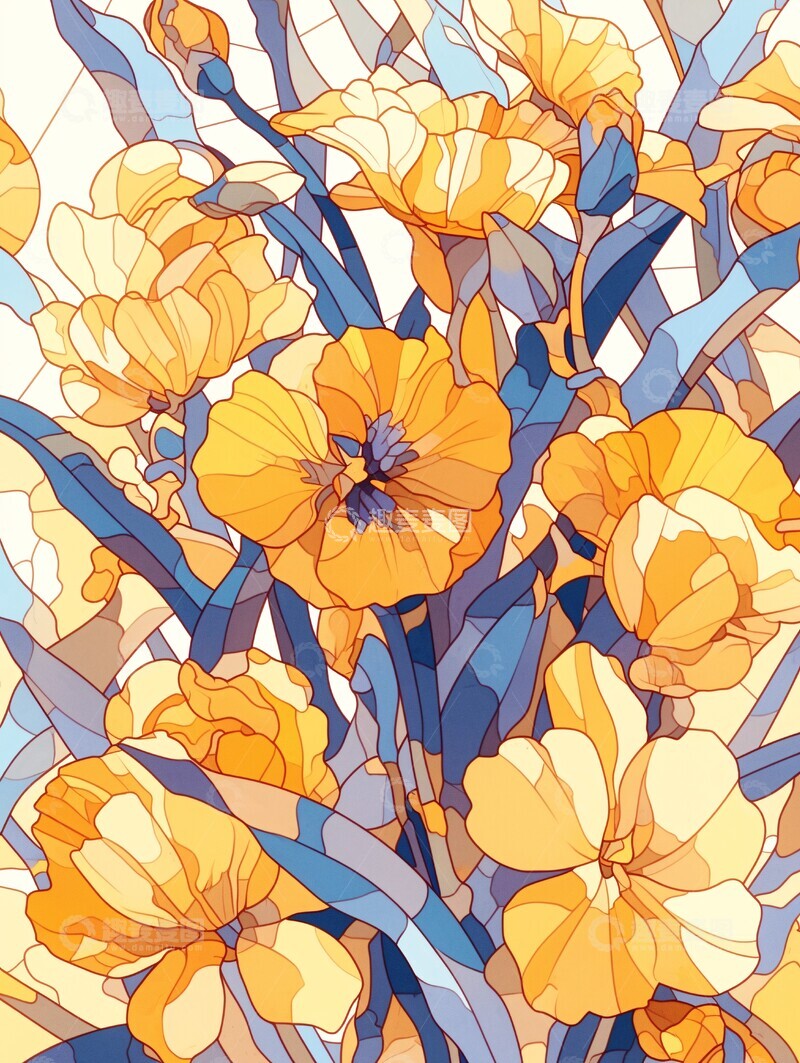 高清大图下载【趣麦麦图】梵高兰花玻璃窗1