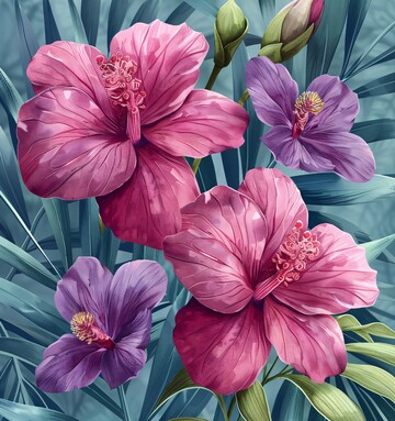 粉色兰花绿叶图案2