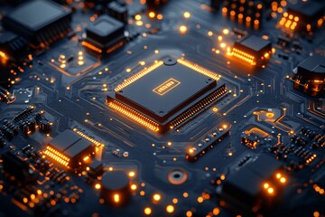 数字电路板蓝光背景