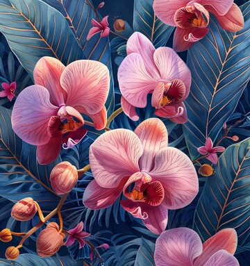 粉色兰花绿叶图案1